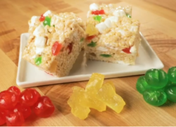 Candied Cherries Pineapples on Rice Crispy Treats