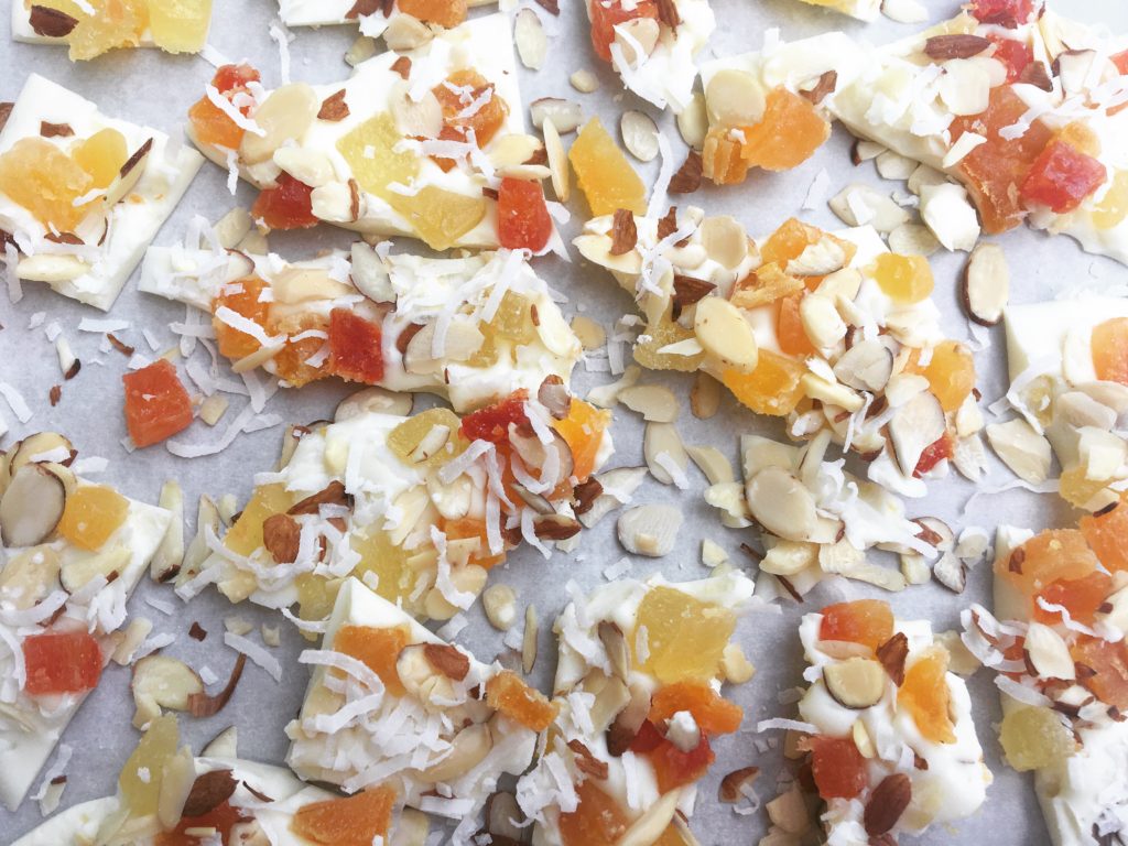 Tropical White Chocolate Bark with Paradise Candied Fruit
