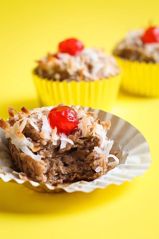 Vegan High Protein Tropical Banana Muffins Recipe with Paradise Candied Pineapple
